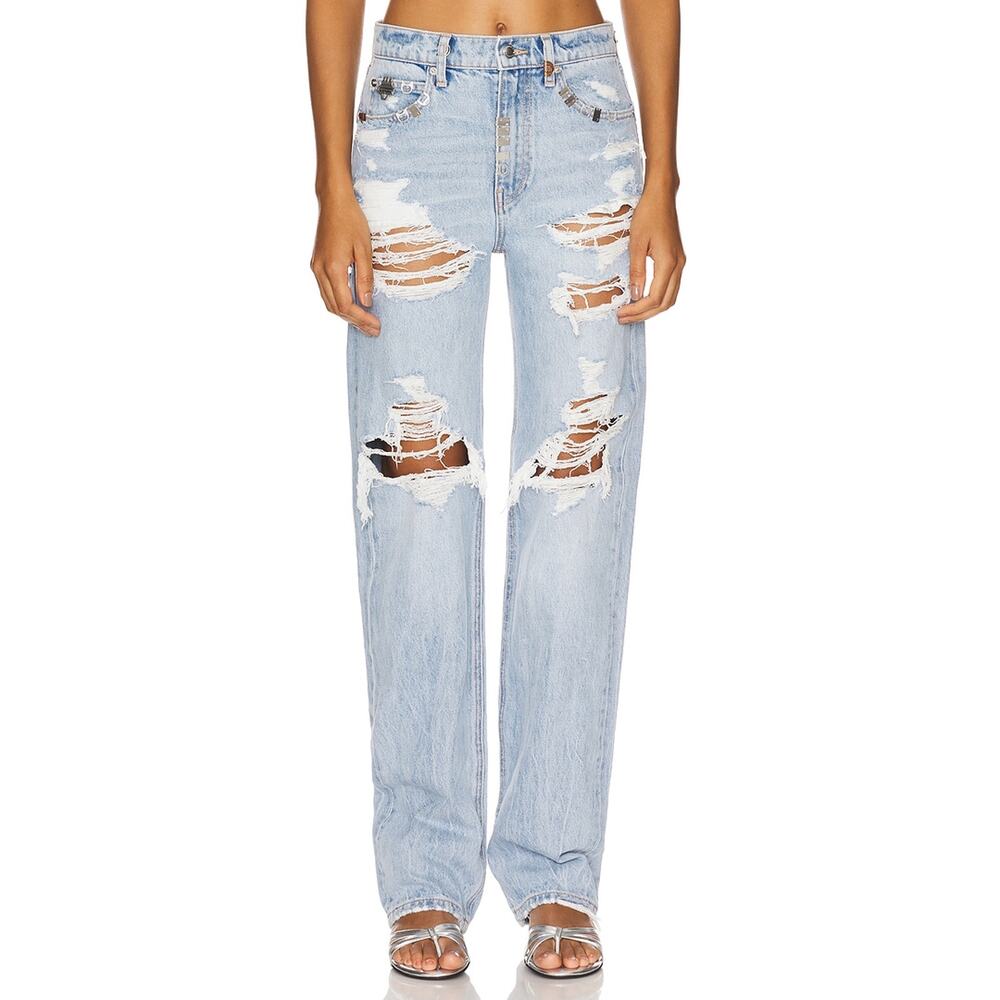 Alexander Wang Distressed Blue Ez Mid Rise Denim Jeans Size 23